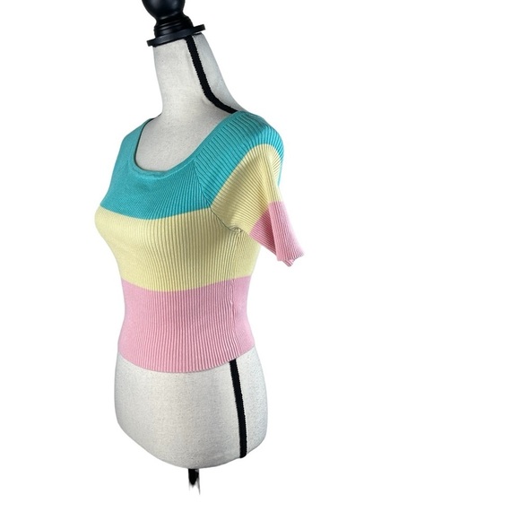 T.U Ribbed Color block Multicolor Top Cropped Pastel - Picture 2 of 9